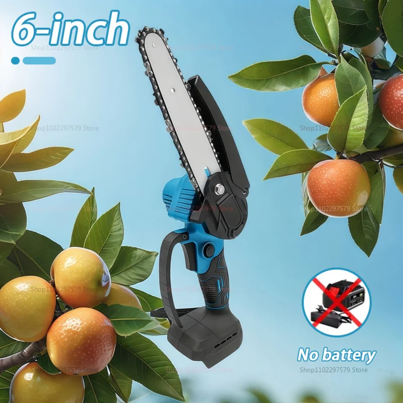 6 Inch Brushless Cordless Electric Chain Saw Portable Tree Branch Cutting Tool 21V Battery Woodworking Garden Logger(No battery)