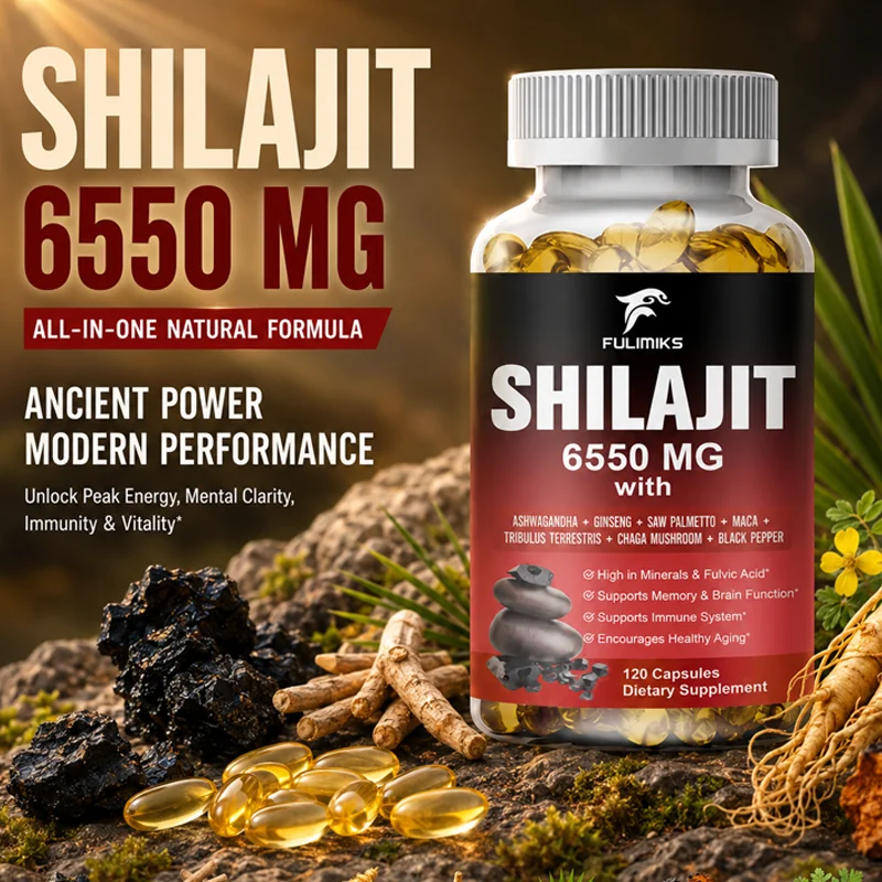 FULIMIKS Shilajit 6550MG Capsules with Ashwagandha & Ginseng, Supports Energy, Stamina, Immunity, Brain Function & Healthy Aging view 6