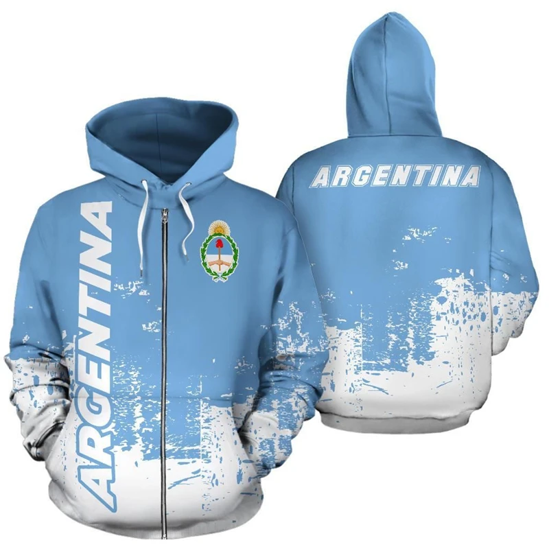 Argentina Flag Map Graphic Sweatshirts National Emblem Zip Up Hoodie For Men Clothes Casual Male Hood Sport Boy Pullovers Tops