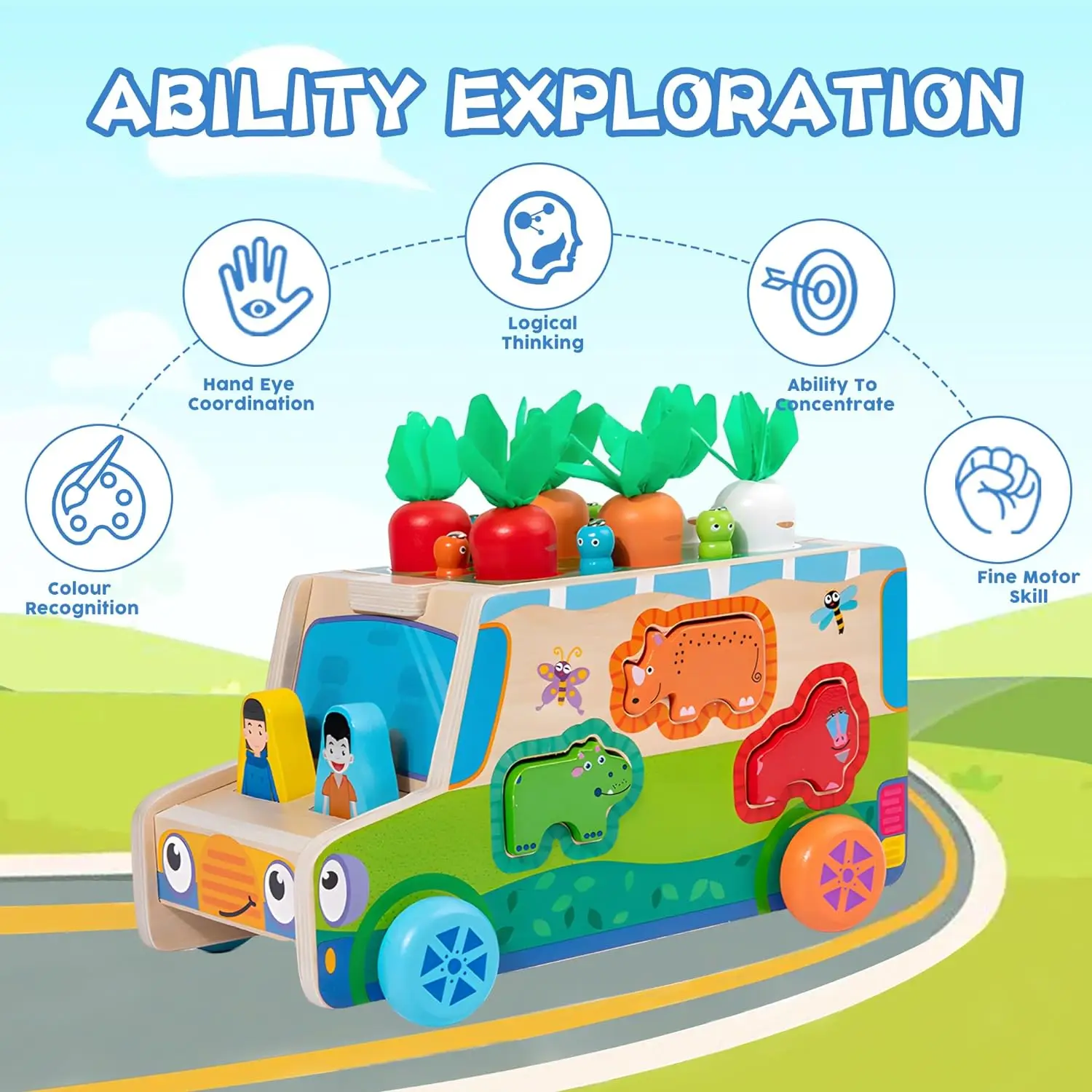 Montessori Wooden Ice Cream Car with 28 pcs Magnetic Ice Cream Pretend Play Food & Accessories for Toddler Girls & Boys Age 3-6