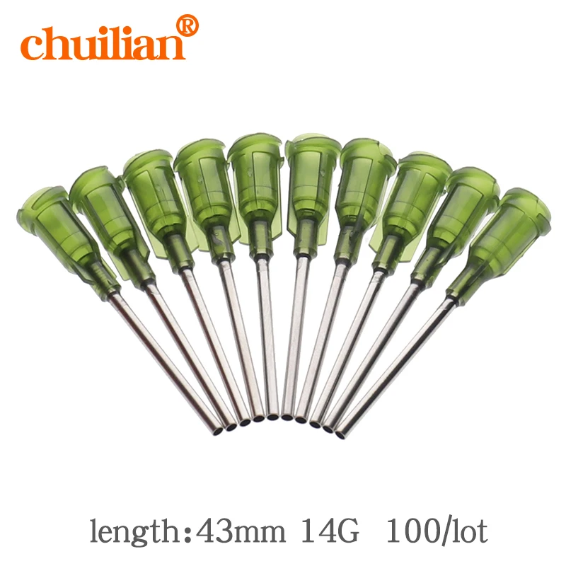 100pcs/lot 14G X 43mm Precision passivated S.S. Dispense Tip with PP Safetylok hub, glue dispenser needles