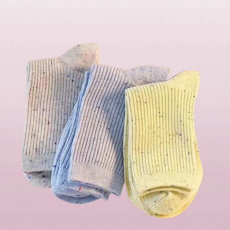 6/12 Pairs 2024 New Fashion Women's Casual Socks Gentle Cream Color Breathable Pinstripe Mid-tube Socks Solid Color Casual Socks