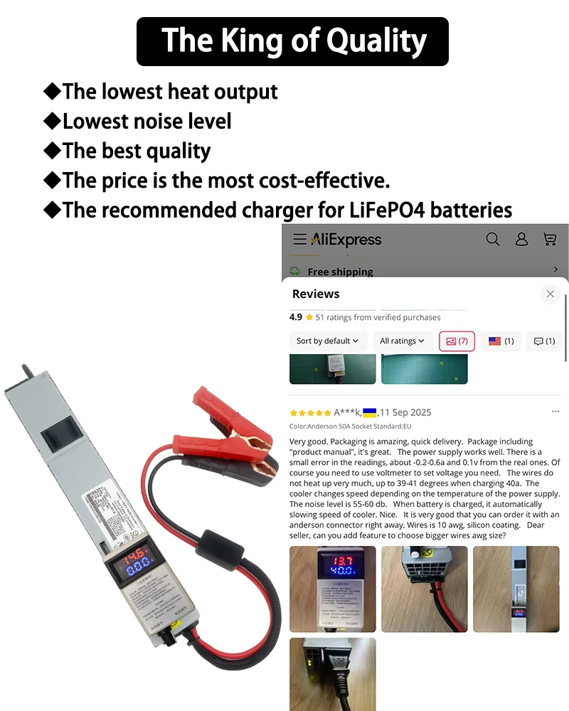 12V LiFePO4 charger 14.6V 50A 40A Voltage current Adjustable 12.6V 50A Li-ion Anti-polarity protection energy storage charger