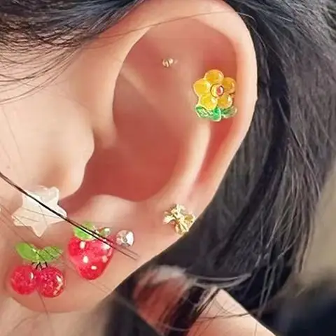 10 Patches Cherry & Strawberry Acupuncture Auricular Ear Stickers Massage Seeds Ear Pressure Stick Ear Point Stickers