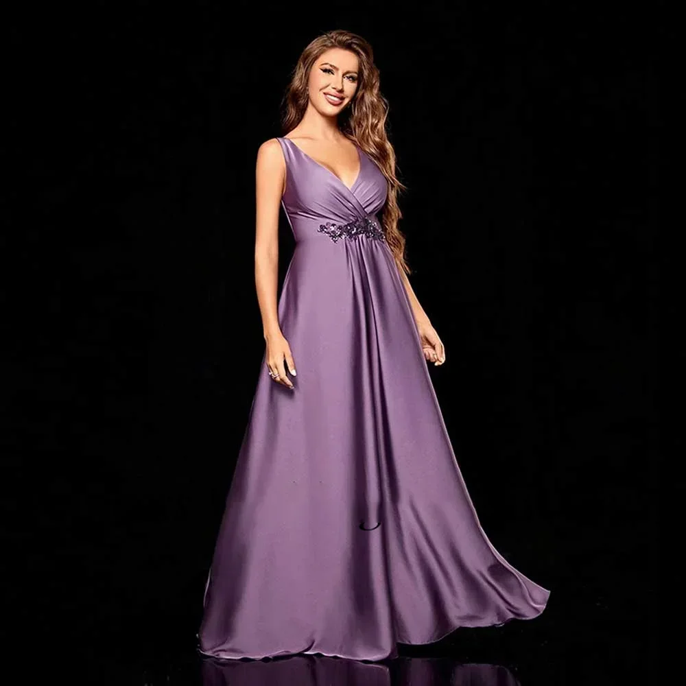 Beautiful Elegant Long Evening Dress V-neck Applique  Pleated Backless Floor Length Solid Women's Celebrity Banquet Gown Sexy