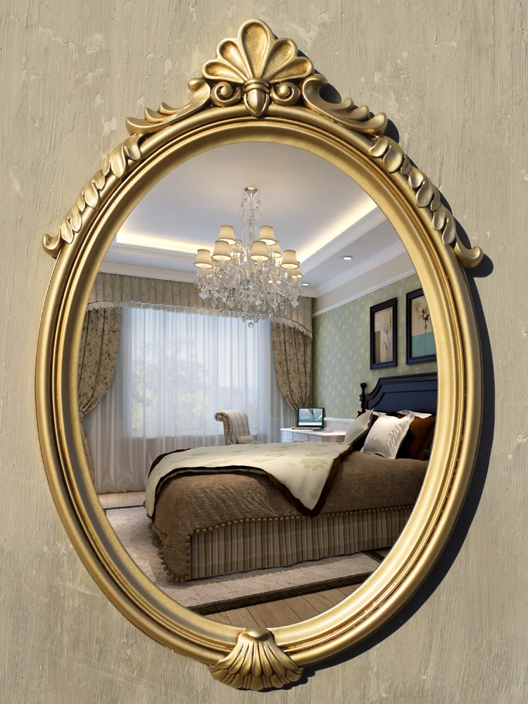 Wall-Mounted European Style American Decoration Hallway Mirror Oval Bathroom Mirror Waterproof Bathroom Mirror Dressing  Mirror