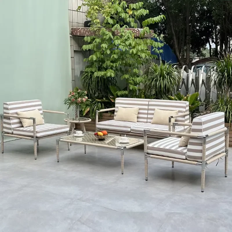 3pcs Outdoor PE Wicker Rattan Furniture Set for Home Garden Patio Hotel Villa Includes Coffee Table & Sofa for Courtyard Use