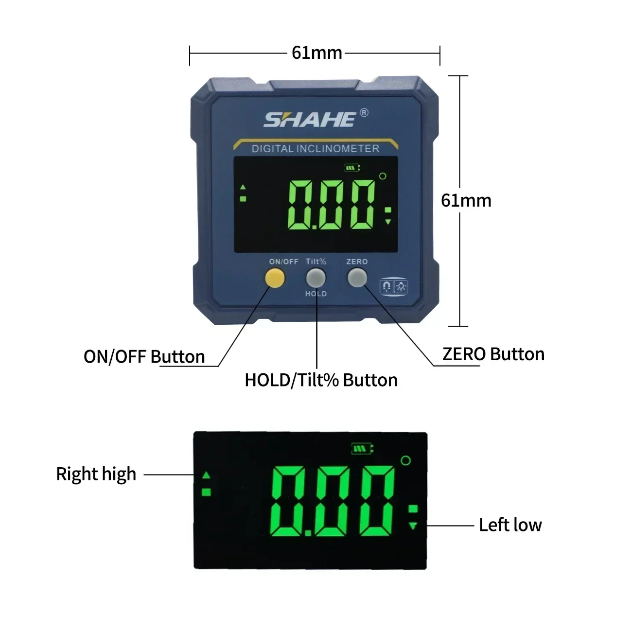 Shahe Digitale Hoekzoeker 4-zijdige Sterke Magnetische Hoekmeter Hellingmeter Met Achtergrondverlichting Niveaubox In Staat Zaag Verstek Gradenboog