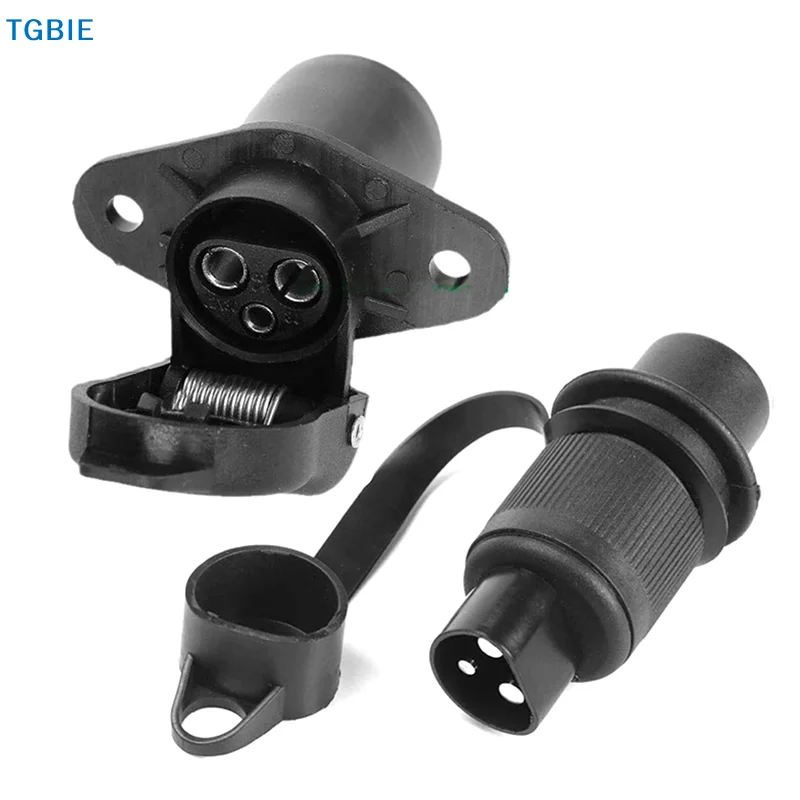 [TL]3 Pin Trailer Socket Connectors Round 3 Pole Plug-in Trailer Tractor Plug For Electrical Caravan Truck 12V