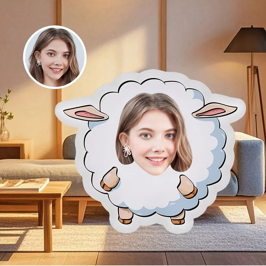 Custom Photo Cute Little Sheep Pillow, Fun Home Decor Accent Cushion, Gift for Family and Friends, Commemorative Present, Any Im