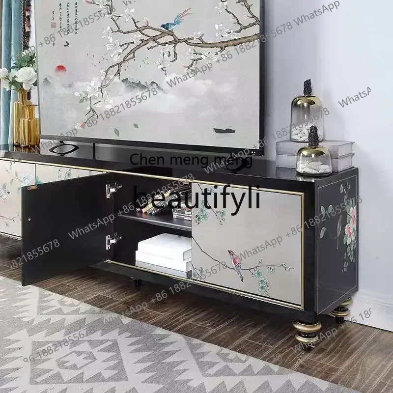 ss8350 SS New Chinese TV cabinet paint painted coffee table combination low cabinet living room solid wood floor cabinet