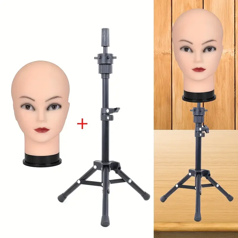 Mannequin Head Bald Female Professional Cosmetology Training Head Bald Manikin Doll Head with Stand Wigs Head Stand for Display