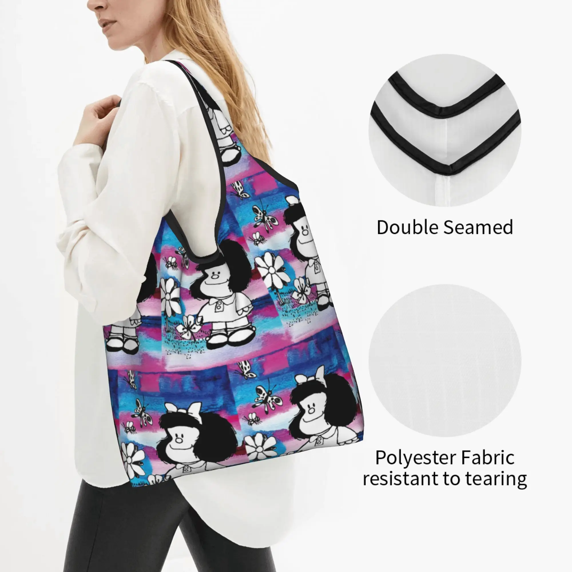 Fashion Printed M-Mafaldas Manga Comics Tote Shopping Bags Portable Shopper Shoulder  Handbag