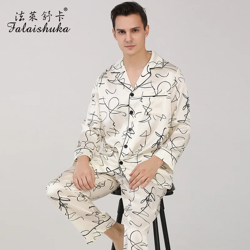 19 momme 100% silk pajamas sets men White Striped lovers natural mulberry silk pyjamas for male spring new sleepwear T9092