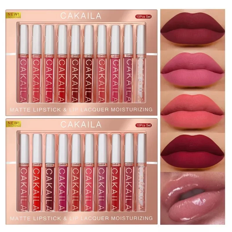 10Pcs/set Matte Liquid Lipstick Transparent Clear Lip Oil Makeup Set Waterproof Long-Lasting Nude Velvet Lip Gloss Tint Lipgloss