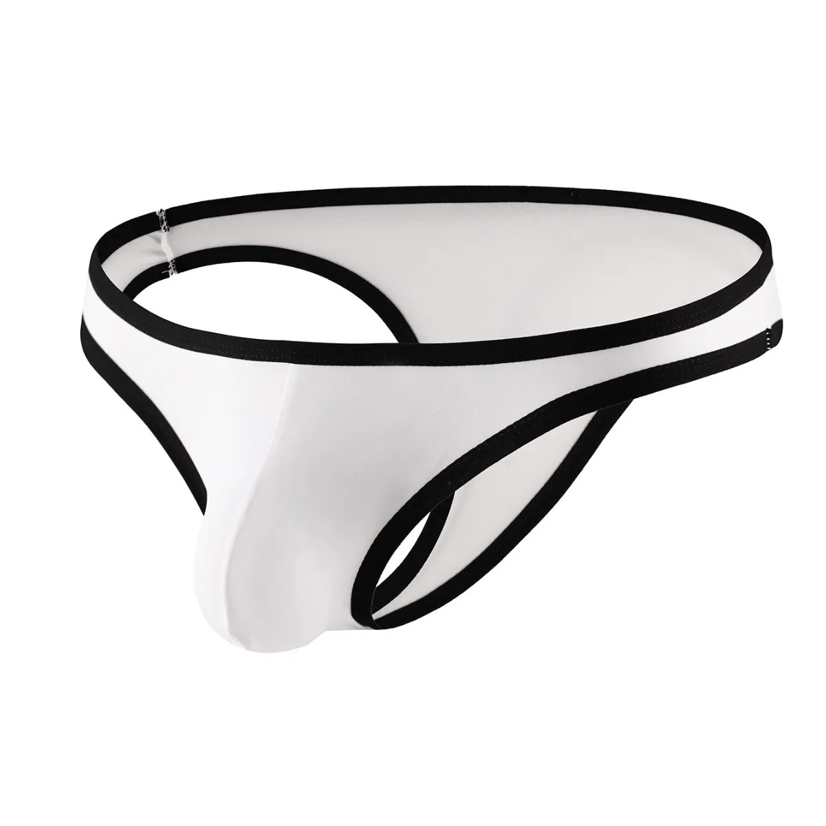 Men's Ice Silk T-back Thong Solid Red Contrast White Trim Low Rise Thin Smooth 3D U Convex Pouch Breathable Sexy Underwear