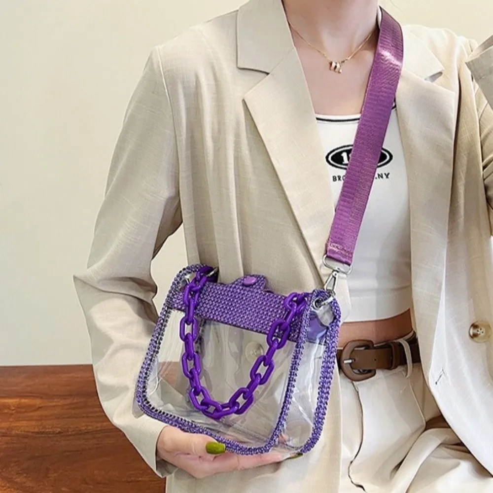 Waterproof Water-Sprinkling Festival Bag Thick Chain Small Square Transparent Chain Handbag Portable Clear PVC