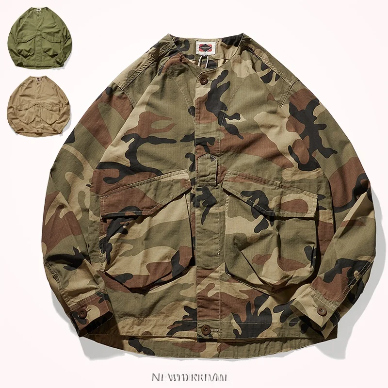 

Retro Japanese Sle Men's Jaet Collarl irt Sle Waed ket Workwear Outerwear Spring Autumn Youth Faion