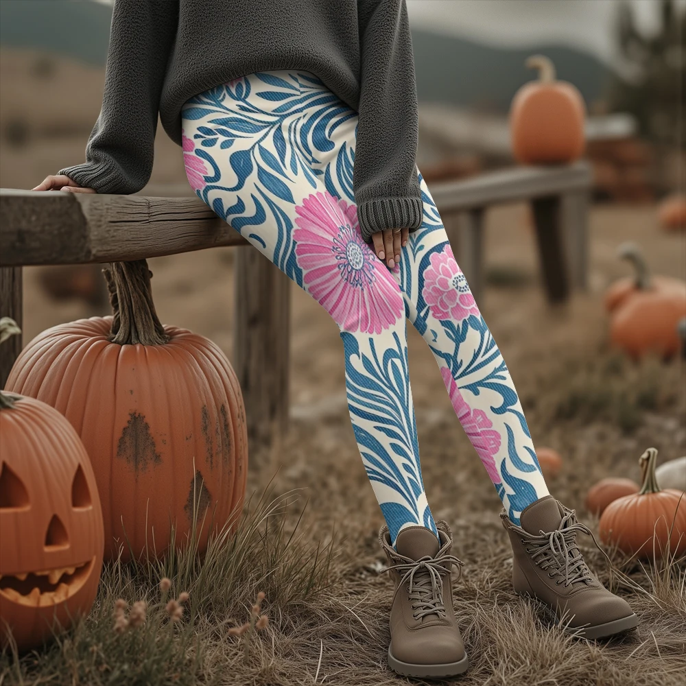 

Лучшие синие и розовые колготки с богемным цветочным узором, мягкие эластичные леггинсы для отдыха с цветочным принтом, женская зимняя теплая уличная одежда больших размеров