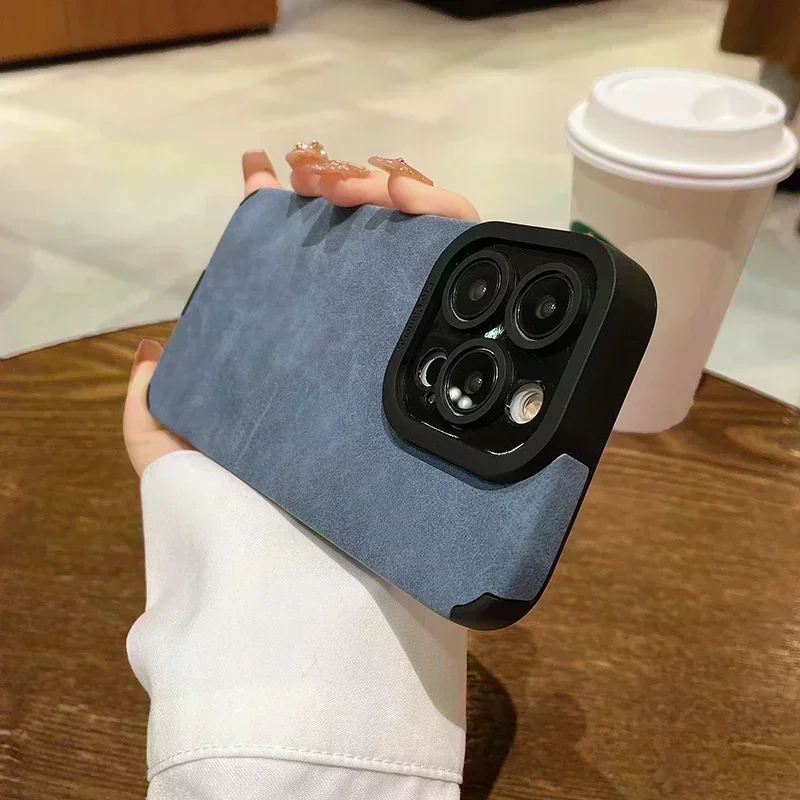 Luxury Matte Soft Leather Phone Case For iPhone 14 13 12 11 Pro Max Lens Protection Shockproof Silicone Cover