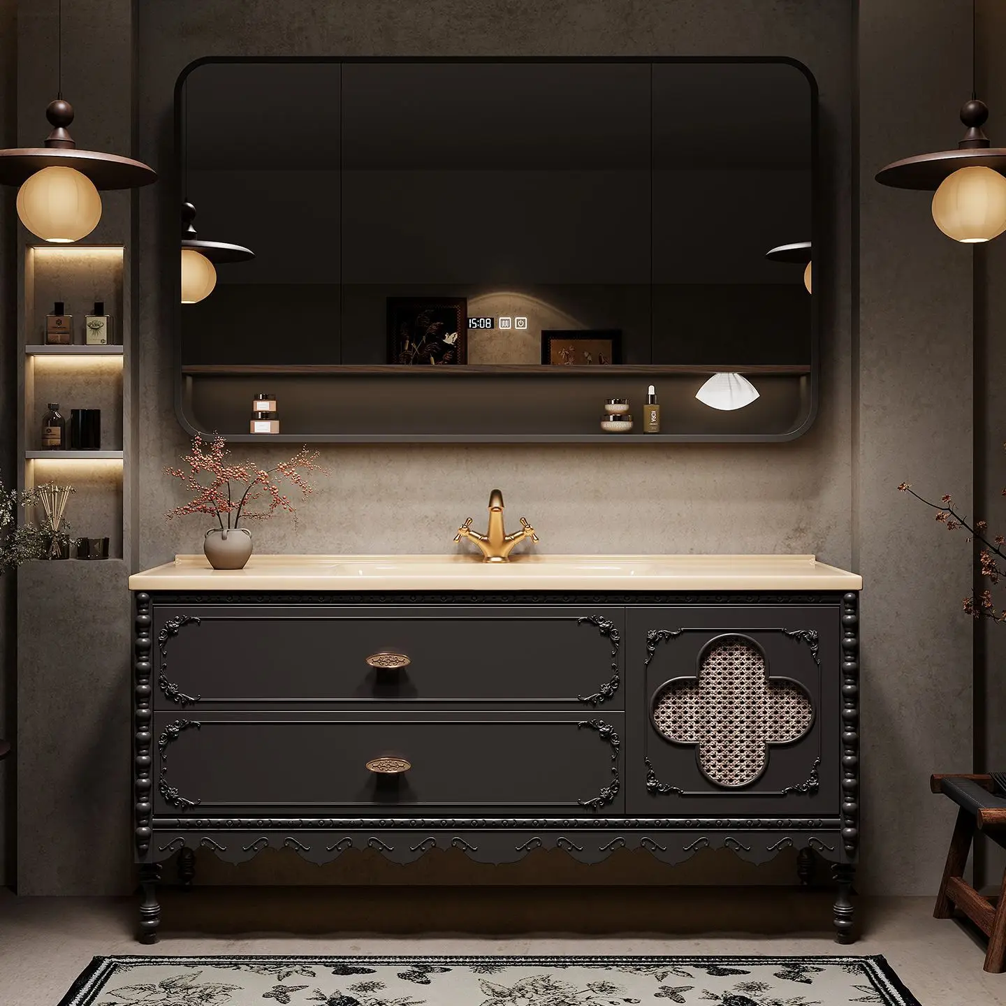 Factory Direct 2026 Floor-to-ceiling rattan bathroom cabinet hand washbasin cabinet combination ceramic integrated basin toilet