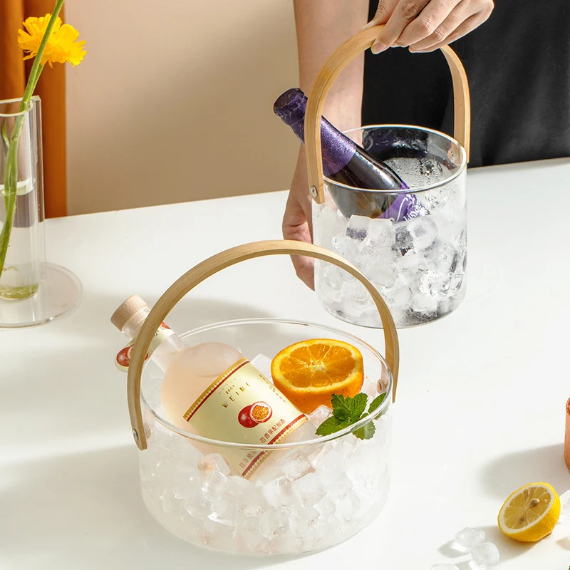 Light luxury glass portable ice bucket high-value fruit tray basket home bar champagne wine beer grain