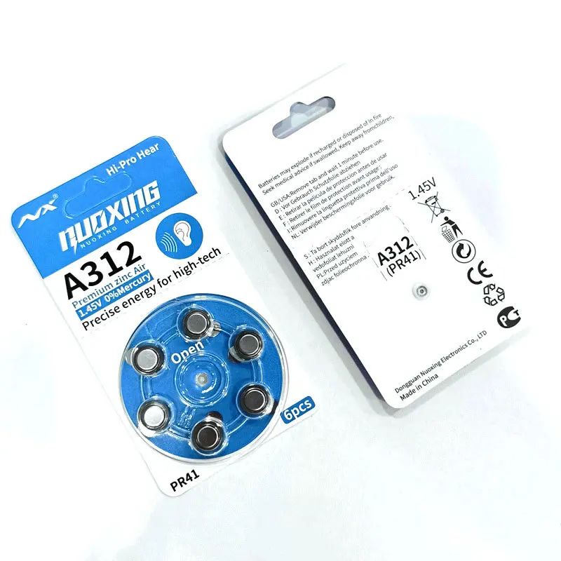 240PCS /40Cards  Hearing Aid Batteries 1.45V 312 312A A312 PR41 Zinc Air Battery For BTE CIC RIC OE Hearing Aids