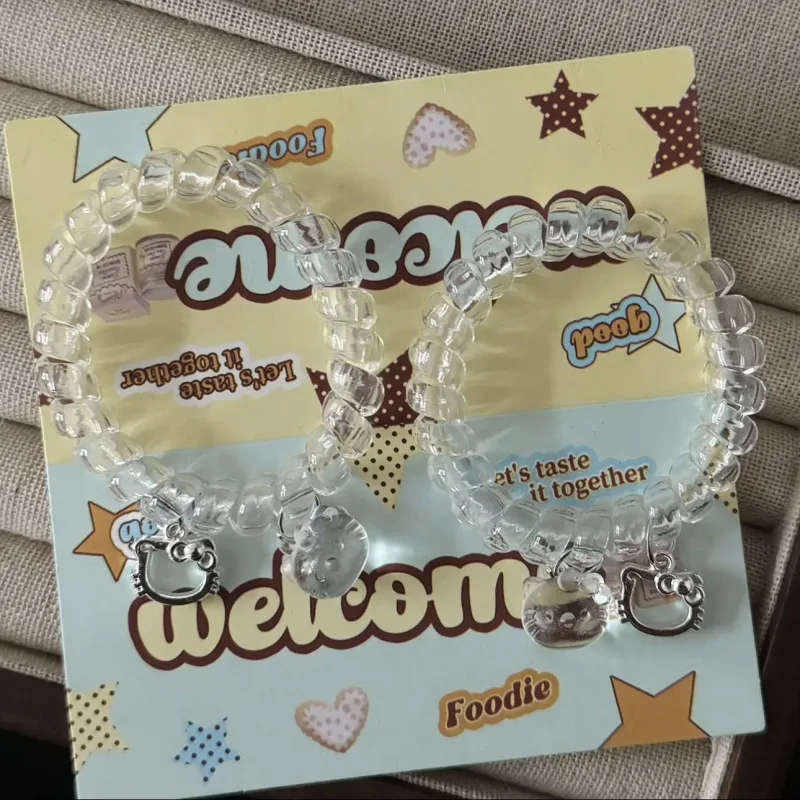 

2PCS Summer New Ice Transparent White Cat Phone Line Fresh Sweet Wind Teenage Ponytail Hair Rope Hair Accessories