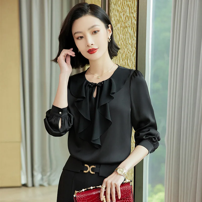 Long Sleeve Blouses Shirts Elegant Red Formal OL Styles Women Business Office Work Wear Career Professional Tops Clothes