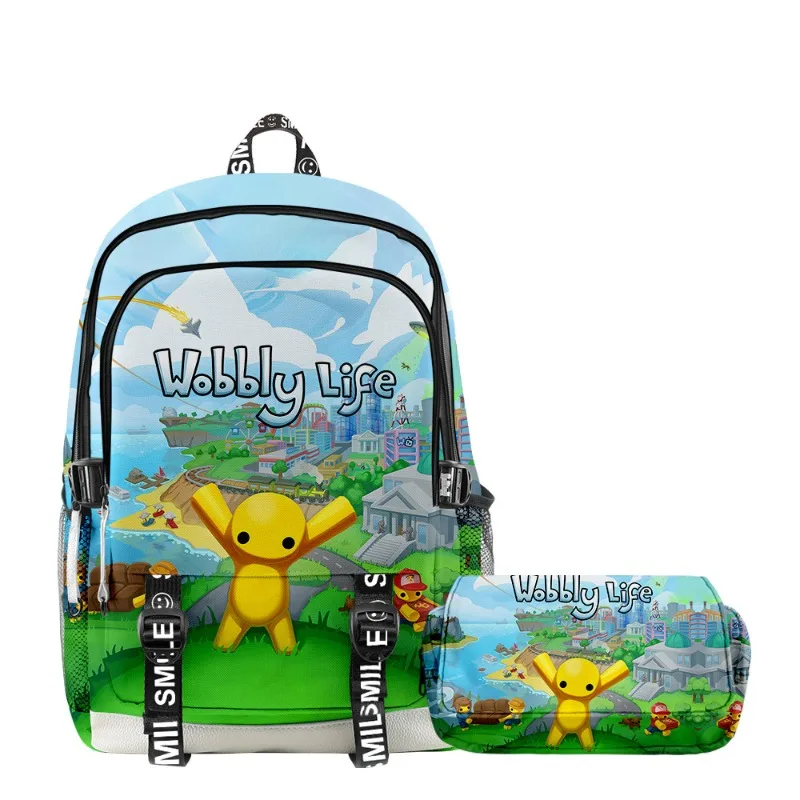

Popular New Game Wobbly Life Backpack&Pen Case Cartoon Characters Print Large Capacity Backpack and Double-layer Pen Case