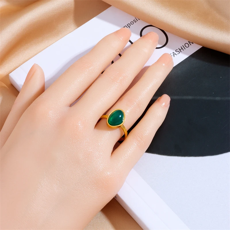 DIEYURO anello da dito aperto in pietra verde geometrica in acciaio inossidabile 316L per donna ragazza moda nuovi gioielli regalo festa anillos