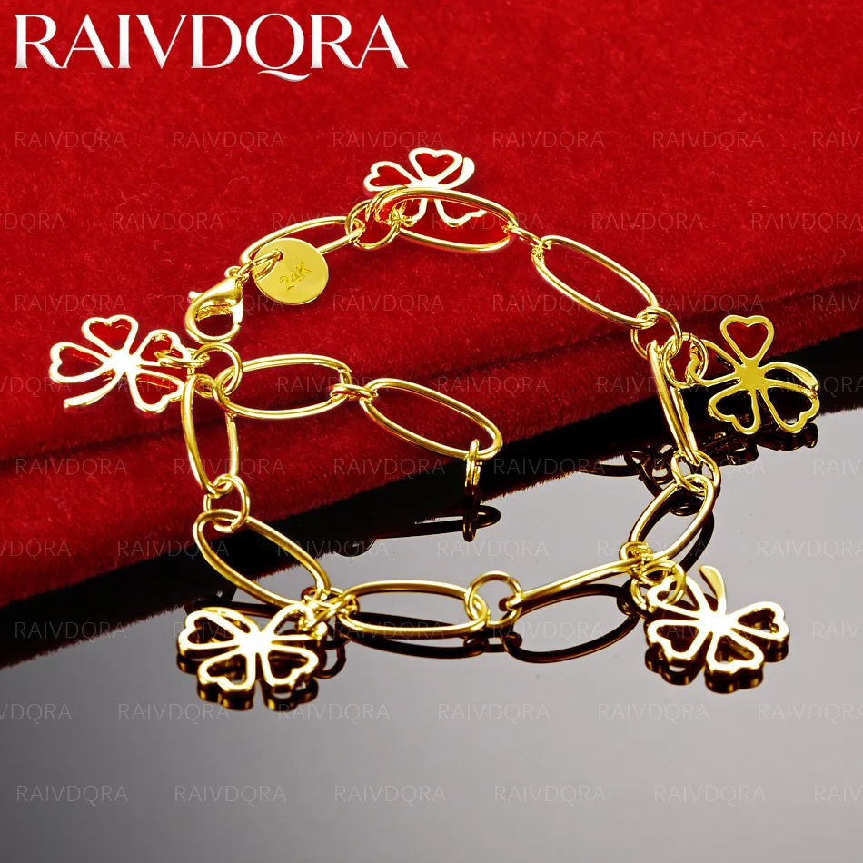 

18K Gold Plated Clover Oval Ring Bracelet For Women's Fashion Jewelry Lucky Exquisite Fashion Party Gifts