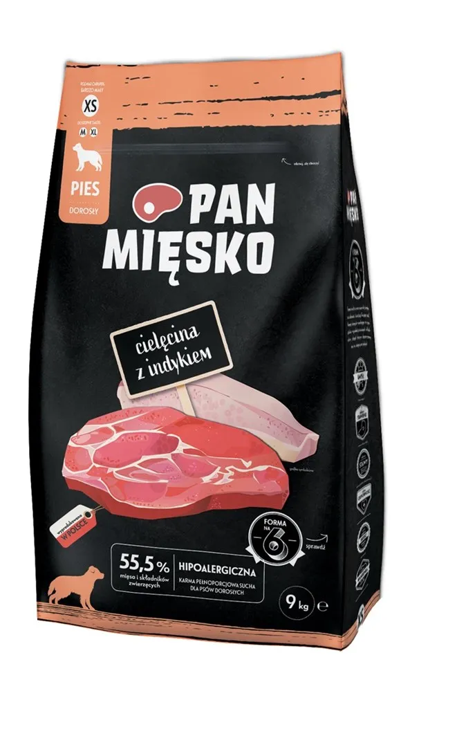 Pan Mięsko sucha karma dla psa cielęcina z indykiem chrupki XS 9kg