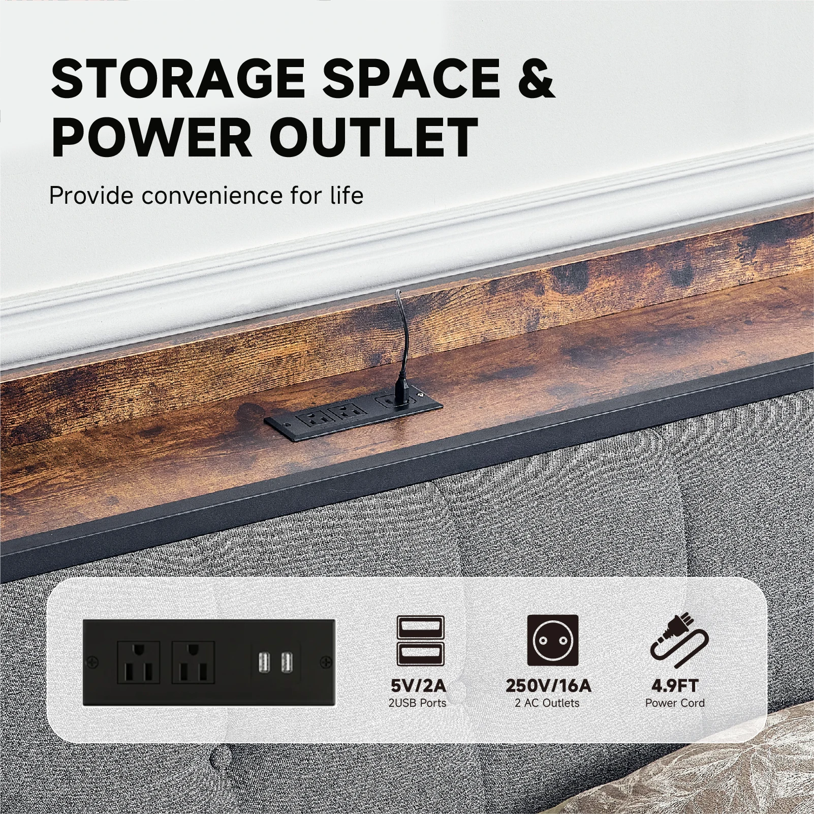 إطار سرير معدني من REDLIFE مع أضواء LED لمحطة شحن خالية من الضوضاء