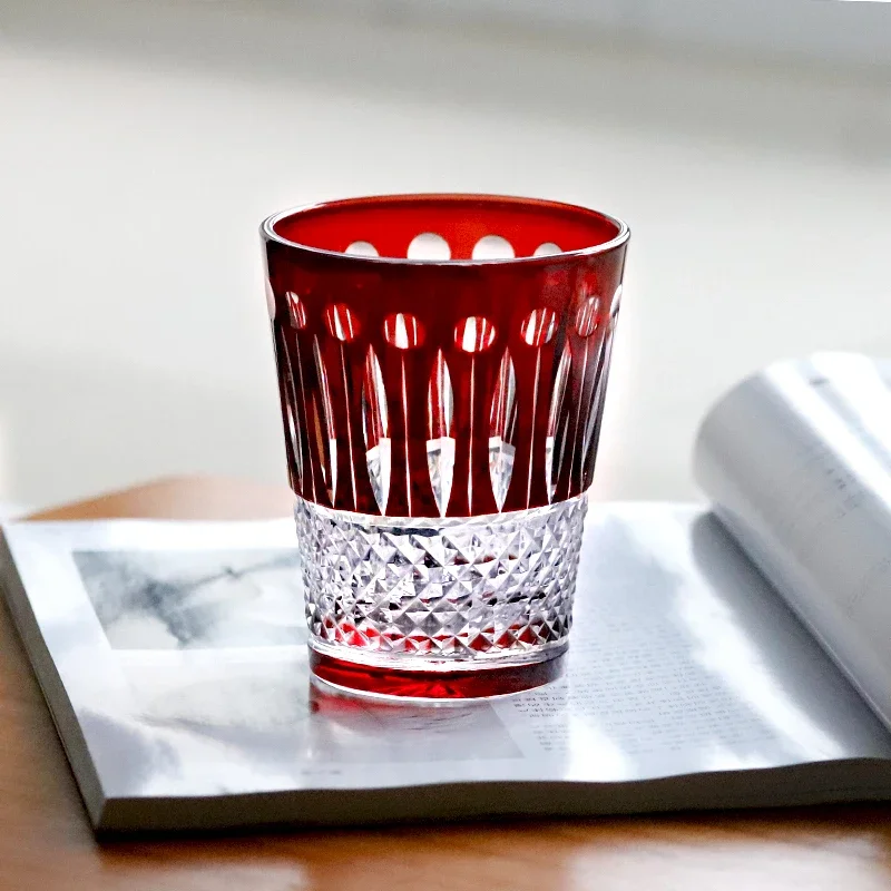 Colored Crystal Tumbler Glass, Vertical Cut Whiskey Water Cup, Vintage Drinking Glasses For Juice Cocktail Home Kitchen Decor