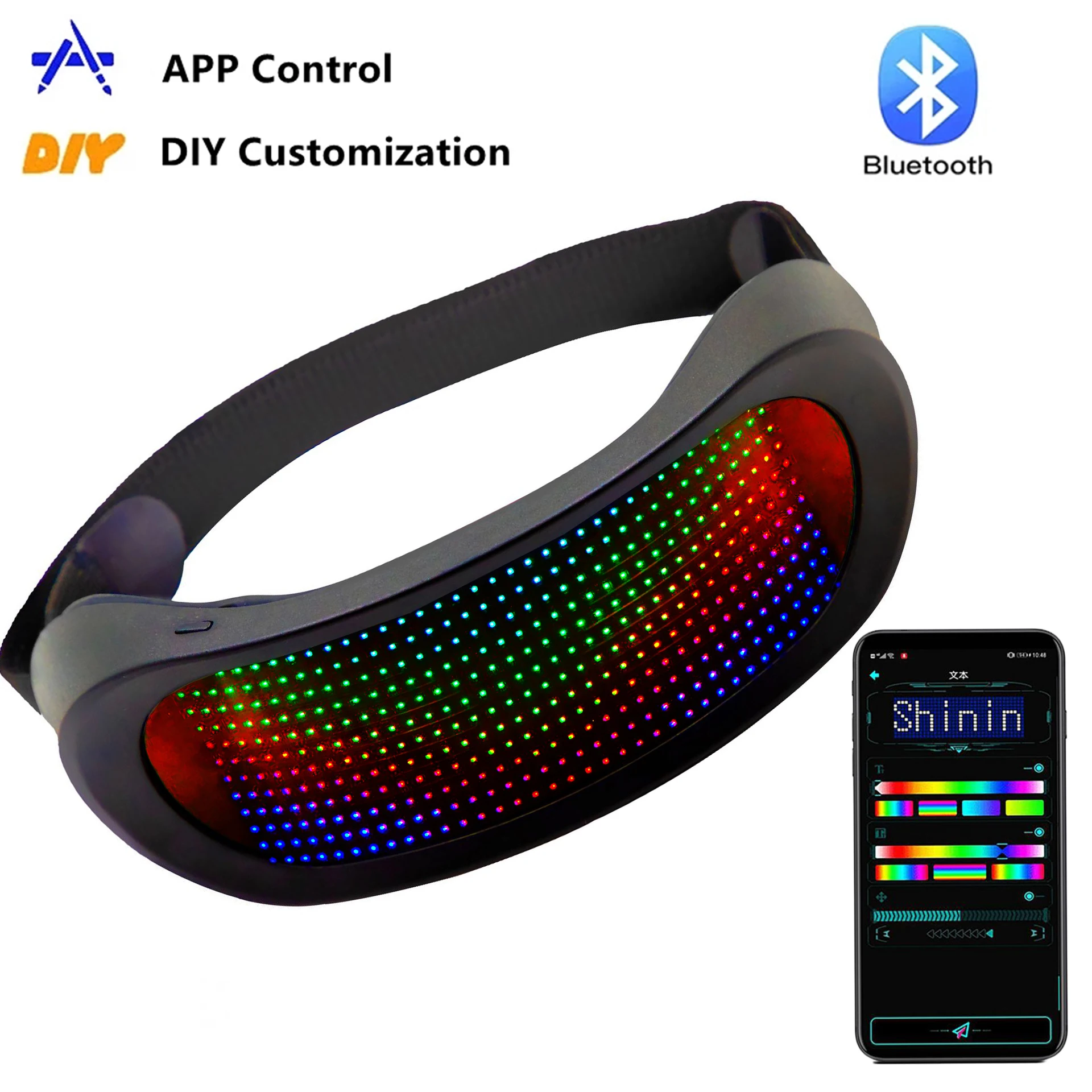 

App Control Bluetooth Led Party Glasses Resizable Multi-lingual USB Charge Flashing Luminous Party Christmas Concert Sunglasses