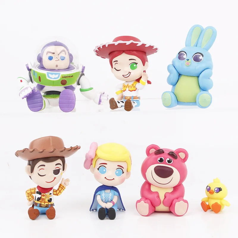 7pcs Disney Toy Story 4 Toys Model GK Buzz Lightyear Woody Jessie Strawberry Bear Anime Figures Doll Toys Kids Charm Xmas Gifts