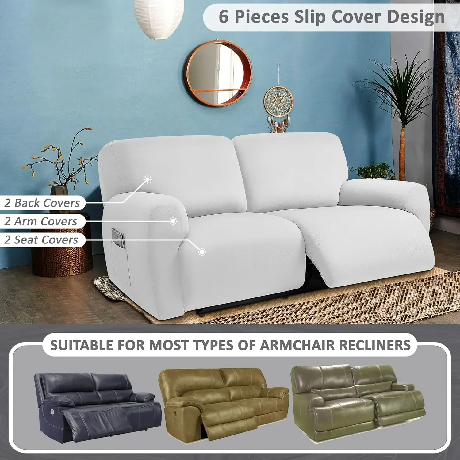 XL Size Recliner Lovest Sofa Cover Squared Jacquard Design Extra Wide 75