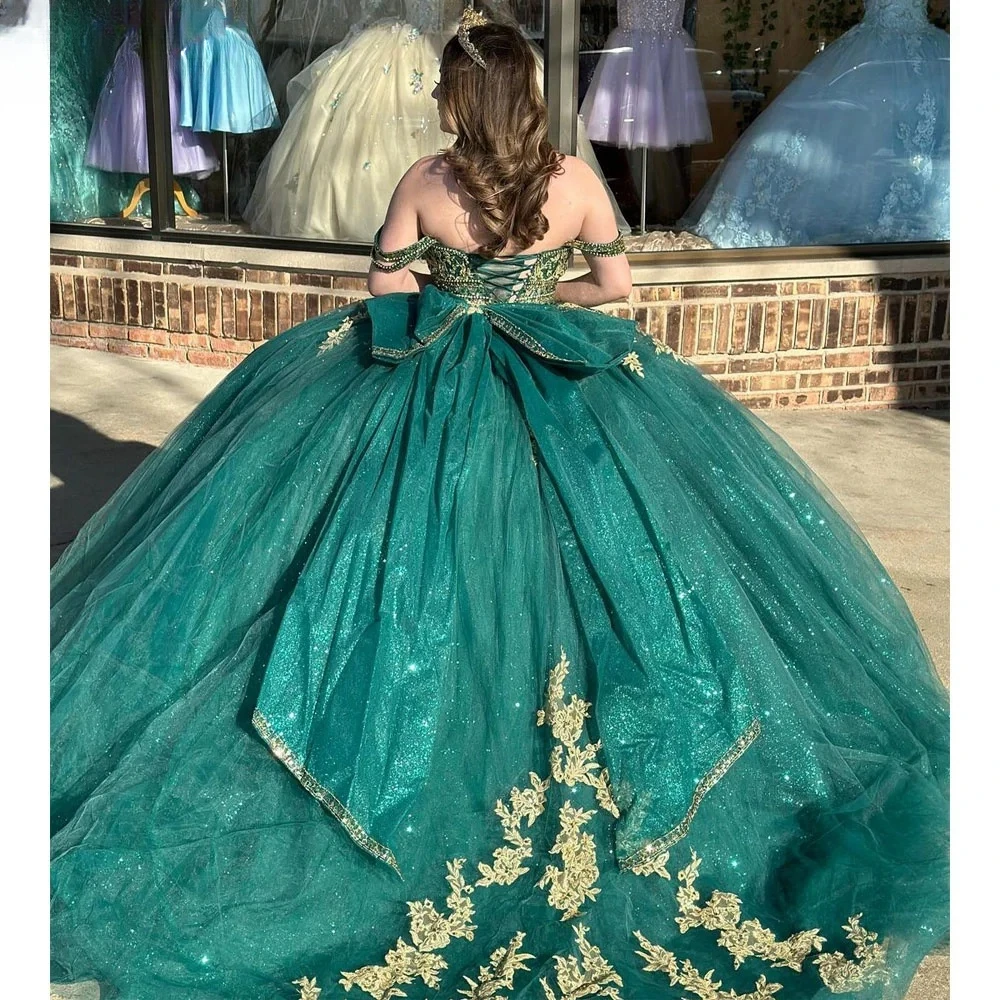 Изумрудно-зеленое платье Quinceanera, вечерние аппликации, бальное платье с бантом, халат невесты, свадебные платья с вырезом в форме сердца, Vestidos De Novia