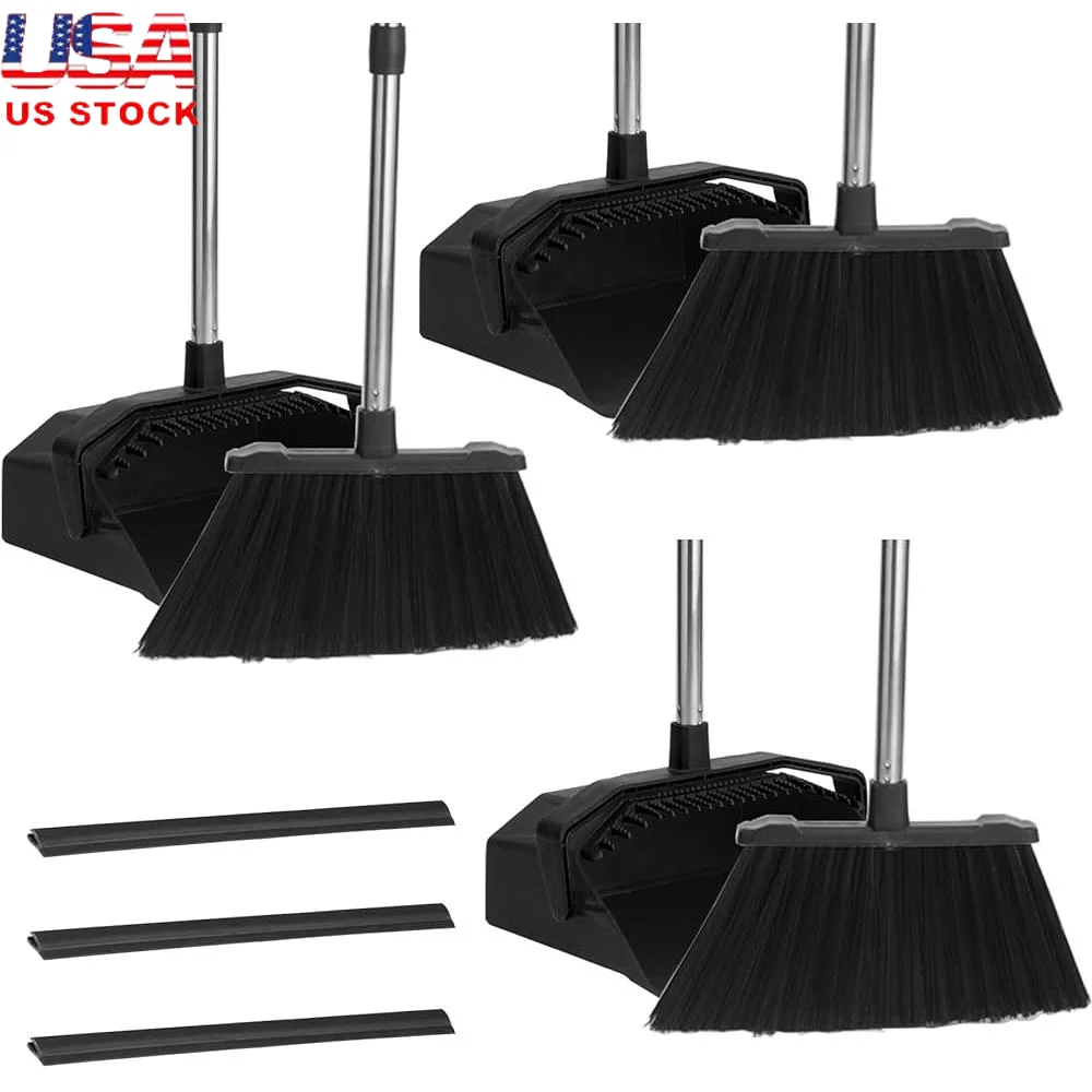 

Durable Broom Dustpan Set 3-Pack Long Handle Efficient Cleaning Tool Home Kitchen Garage Indoor Outdoor Use