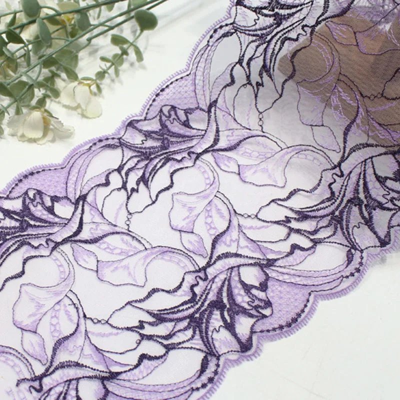 

21-ярдовая экологичная кружевная тесьма с нежной вышивкой для женских платьев, 19 см, светло-фиолетовый тюль, двухцветное кружево с цветочной вышивкой