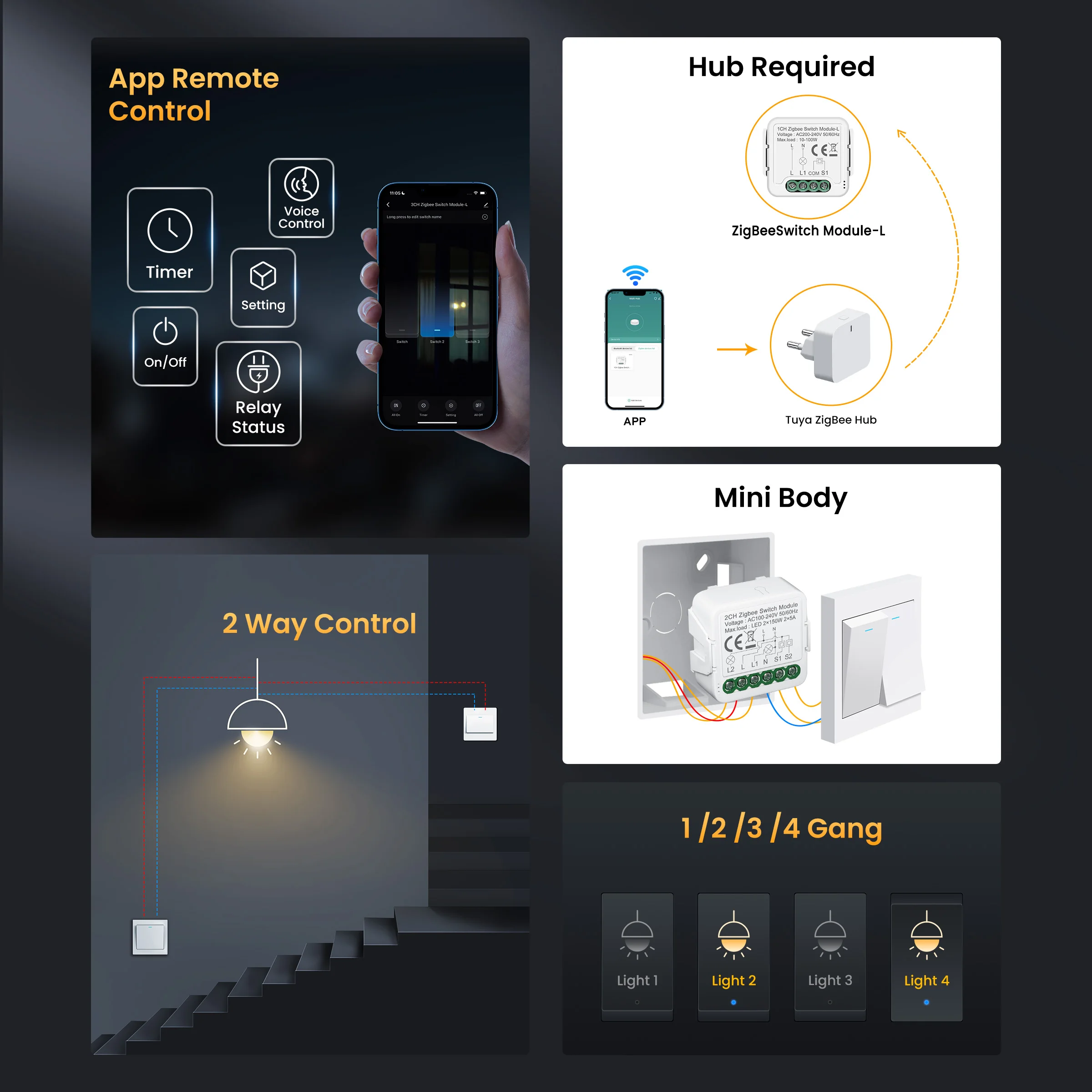 GIRIER Tuya ZigBee Smart Switch Module No Neutral/Neutral Wire Required Smart DIY Light Breaker Supports Two-way Control Alexa