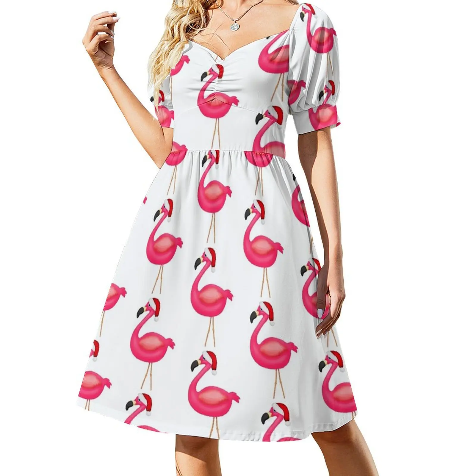 

Pink Flamingo Santa Short Sleeved Dress summer women's suit women's clothing korea stylish Dress