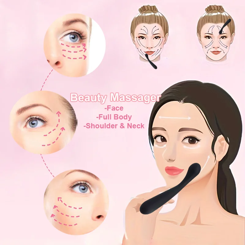 Gezichtsschoonheid Massagestok Zwart Lange ronde kop Massagestok Familiekwaliteit Multifunctionele handmatige stimulator Gemakkelijk mee te nemen