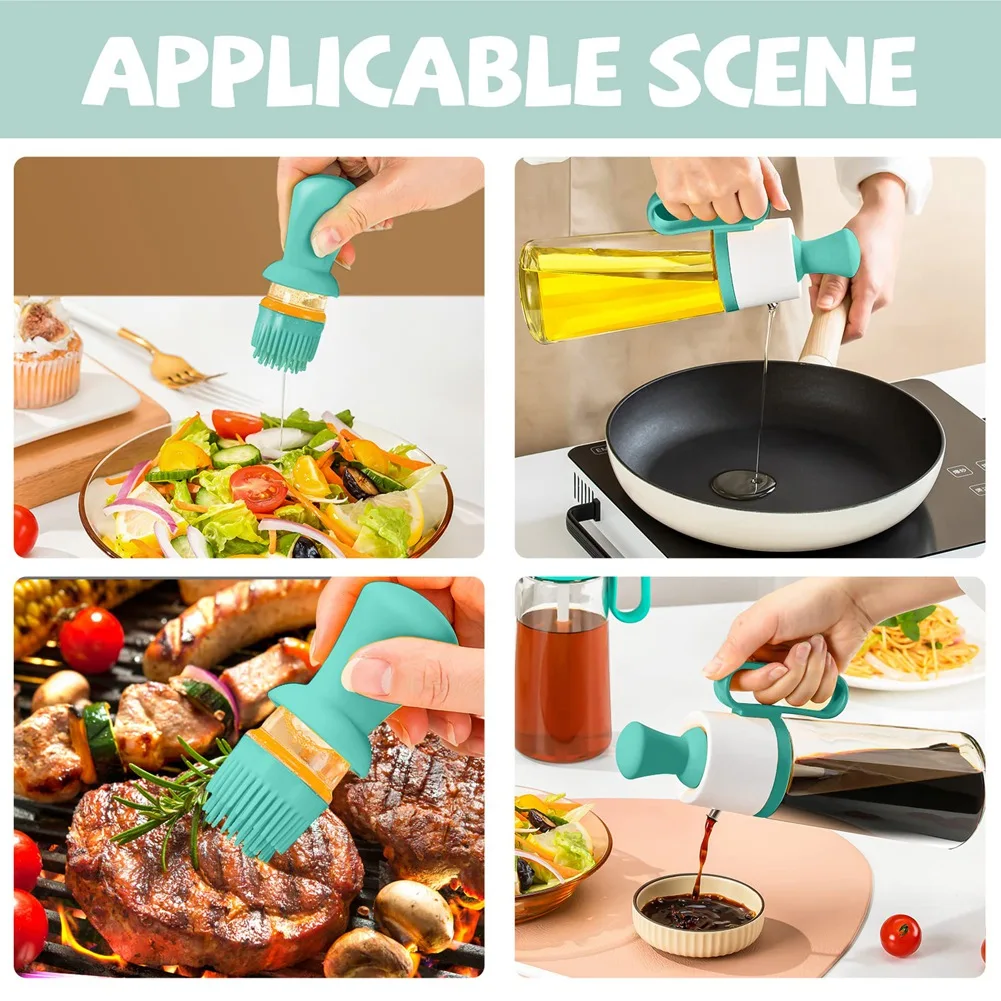 Bouteille d'huile en verre avec brosse en Silicone, bouteille distributrice d'huile d'olive et de vinaigre pour la cuisine, le barbecue et la pâtisserie