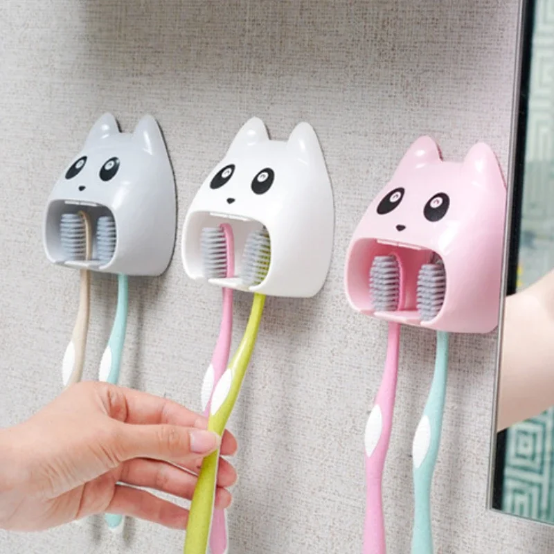 Cartoon Animals Toothbrush Holder Bathroom Accessories Set Wall Mount Cup Toothpaste Toothbrush Storage Rack  Punch free