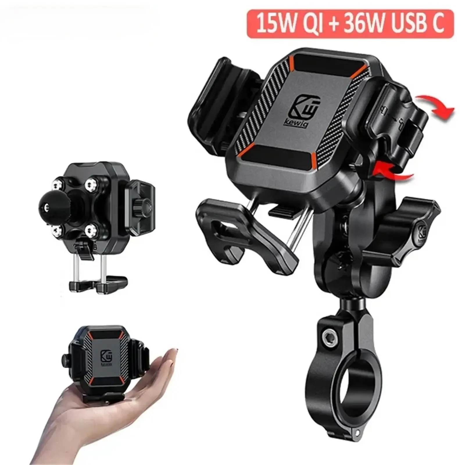 Держатель для телефона на мотоцикле, беспроводное зарядное устройство 15 Вт и порт быстрой зарядки USB C мощностью 36 Вт, держатель для телефона на мотоцикле и велосипеде