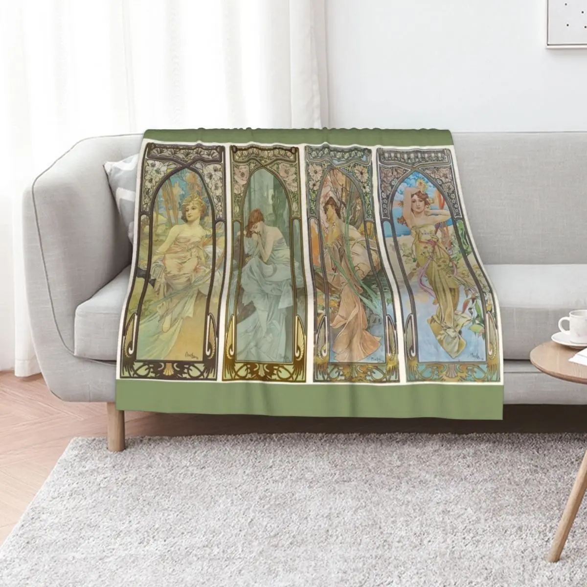 HD. The times of the day (1899) serie Alphonse Mucha HIGH DEFINITION Throw Blanket Bed linens Sofas Beautifuls Blankets