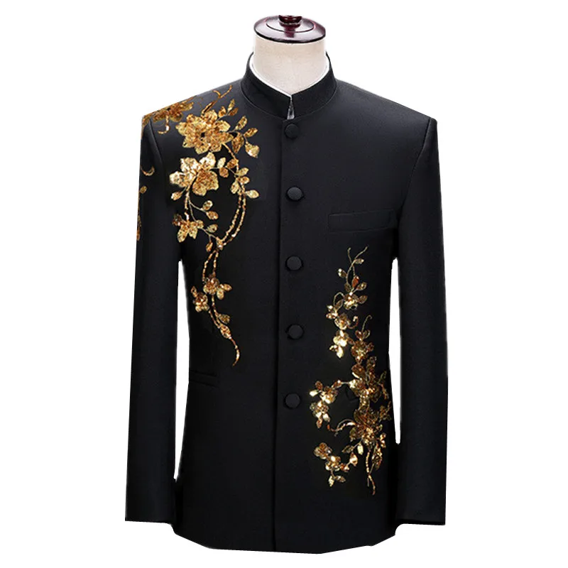 Dress pesta pernikahan pria, Blazer motif bunga, pakaian payet mewah untuk bisnis sosial bola pernikahan