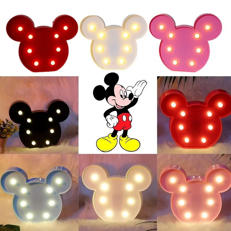 Disney Mickey Mouse Shaped LED Ambient Light Anime Children's Bedroom Bedside Lamp Boys Girls Night Light Toy Birthday Gifts